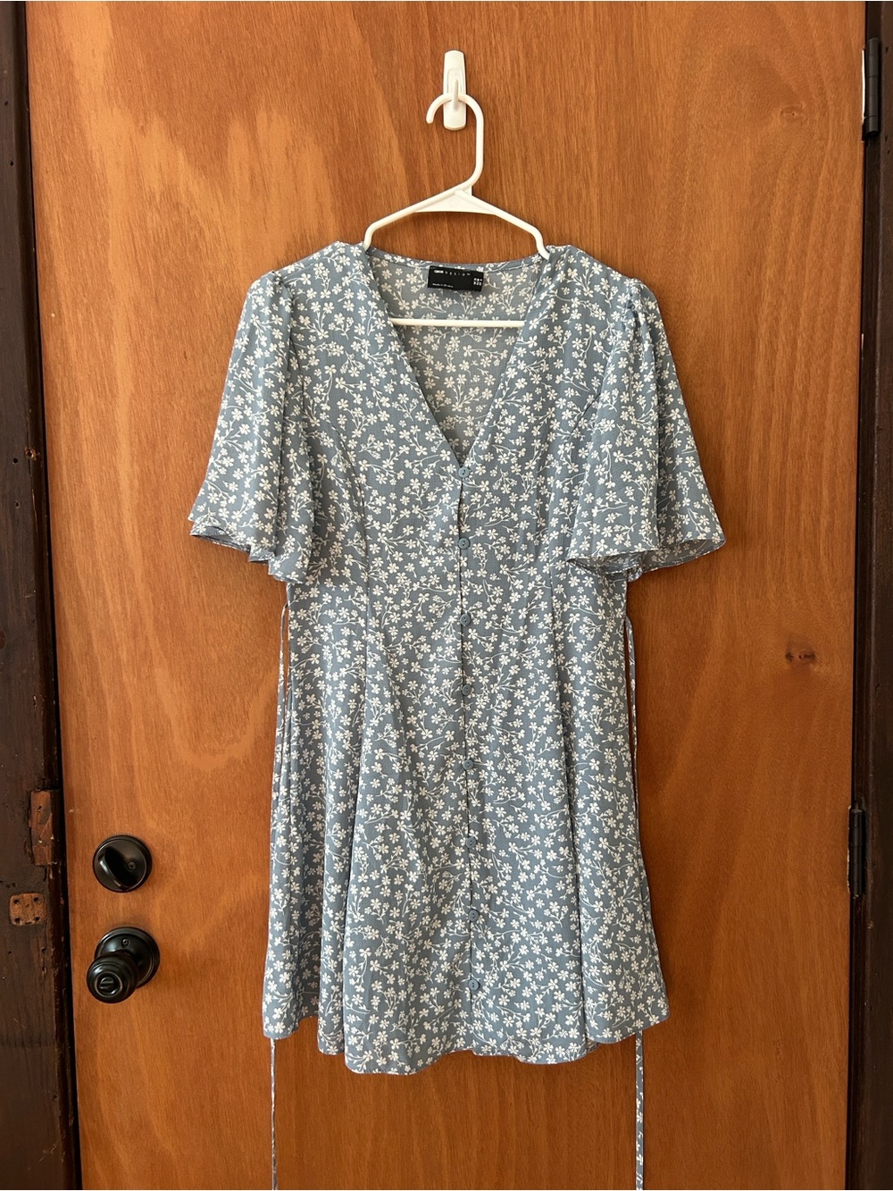ASOS Floral V-Neck Short Sleeve Dress in Light Blue